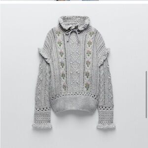 NWT ZARA Gray Embroidered Oversized Sweater Top